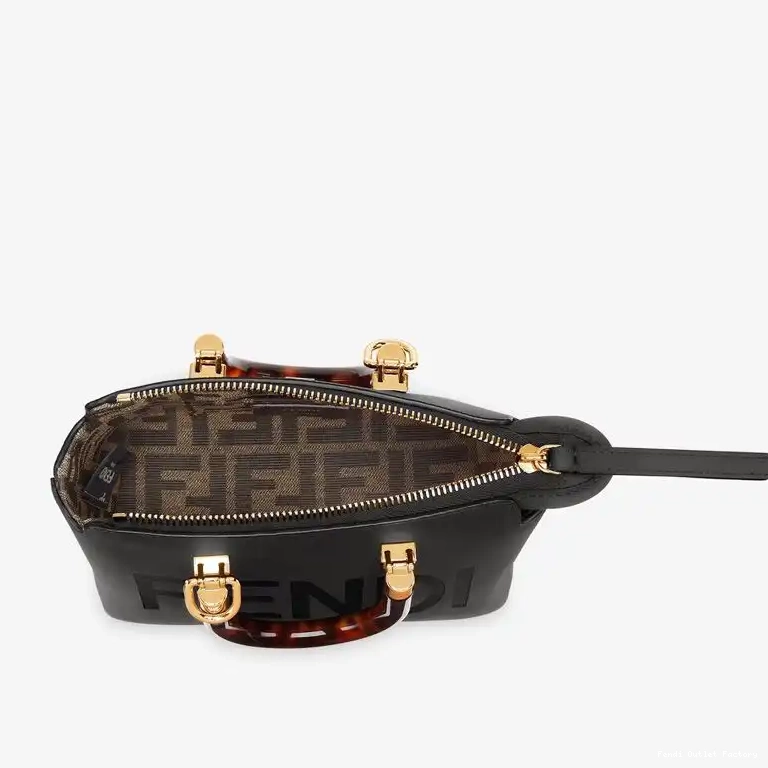Affordable HOT Mini Boston Way In Fendi ROMA Calf By Black The Logo Leather Bag 0628